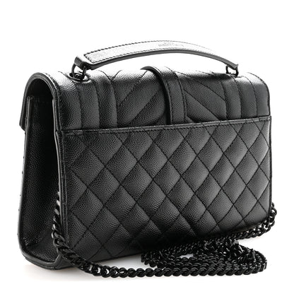 Saint Laurent Grain De Poudre Textured Mixed Matelasse Triquilt Small Monogram Monochrome Satchel Black 3 of 9