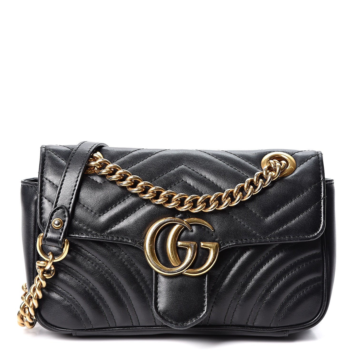 Gucci Calfskin Matelasse Mini GG Marmont Shoulder Bag Black 1 of 12