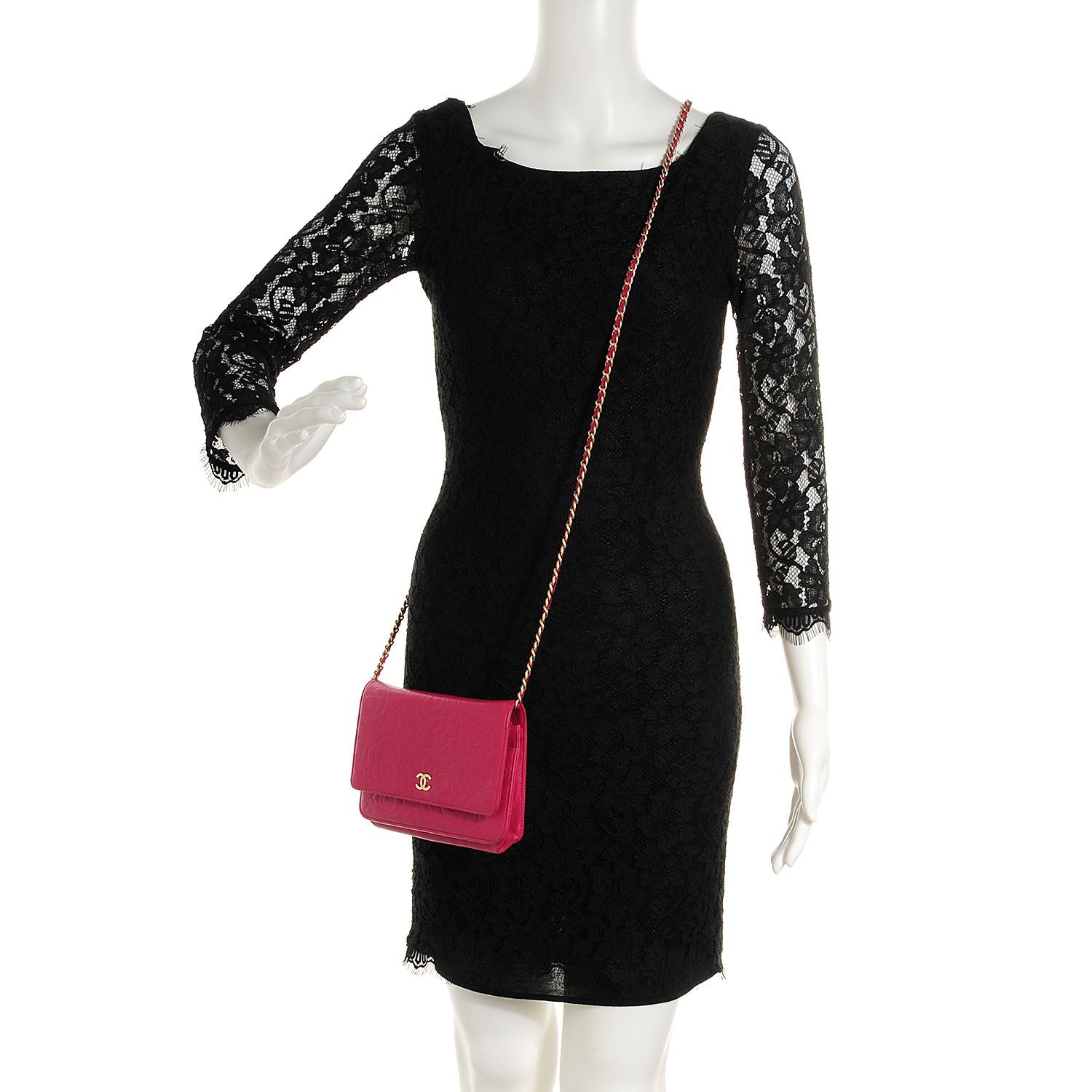 Chanel Lambskin Camellia Wallet on Chain WOC Dark Pink 2 of 8