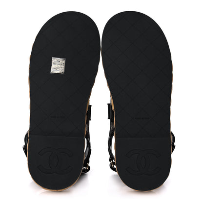 Chanel Mesh Patent Calfskin Velcro Dad Sandals 39 Black 5 of 9