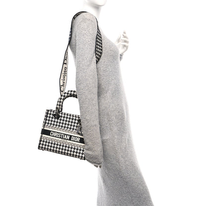 Christian Dior Canvas Houndstooth Embroidered Medium Lady D-Lite Black White 2 of 10