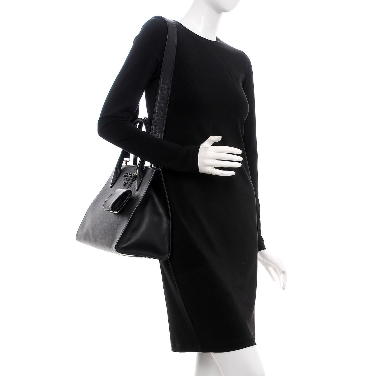 Saffiano Cuir Calfskin Large Monochrome Top Handle Tote Black