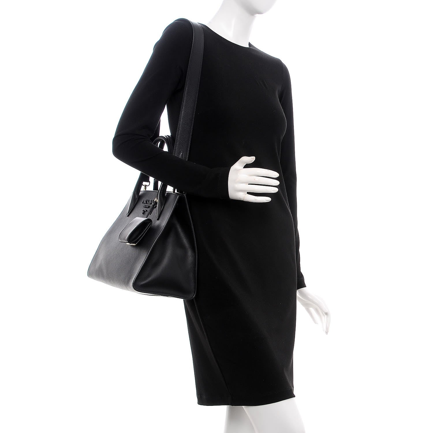 Prada Saffiano Cuir Calfskin Large Monochrome Top Handle Tote Black 2 of 7