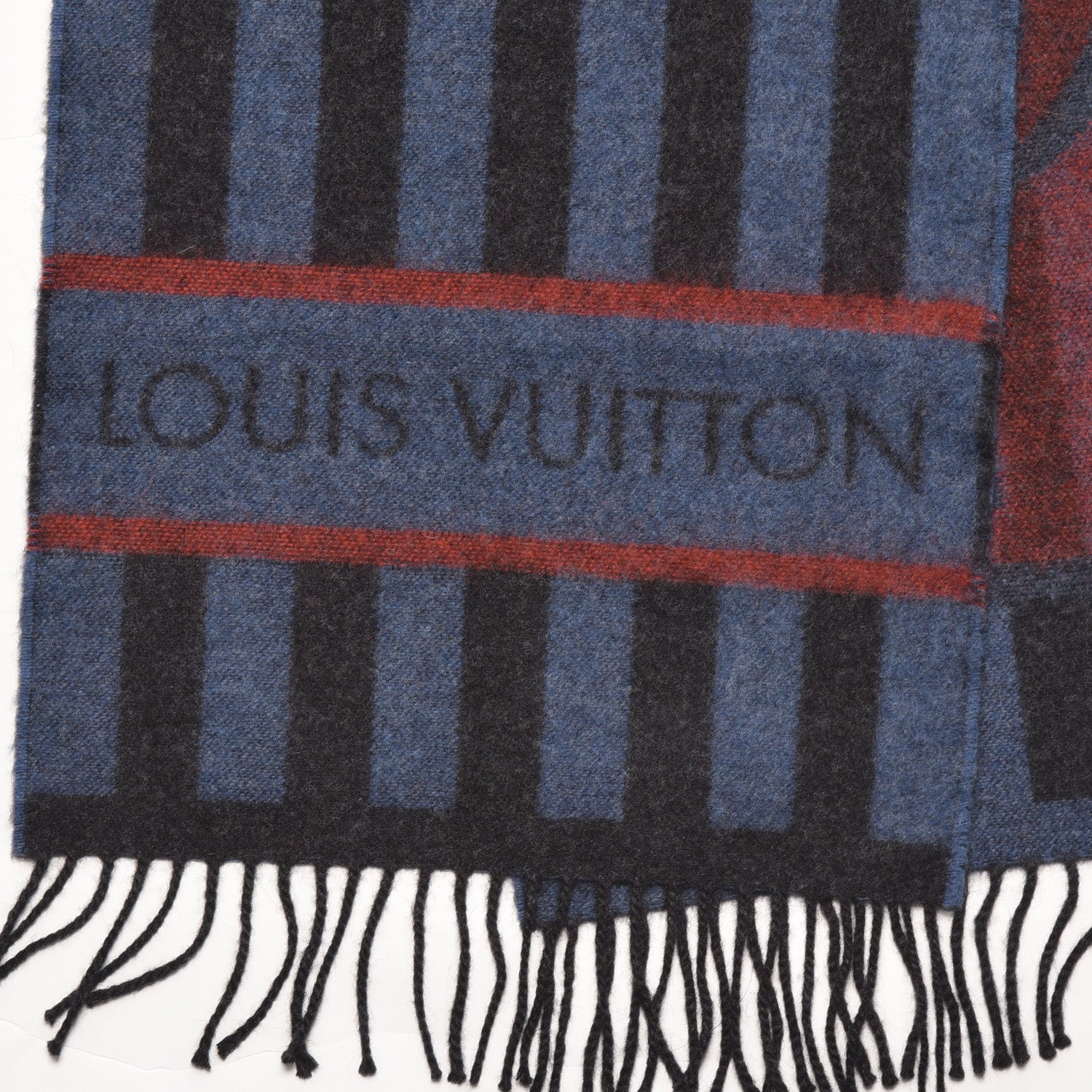 Louis Vuitton Wool Angora Stripe Muffler Hot Air Balloon Scarf Black Blue Red 5 of 6