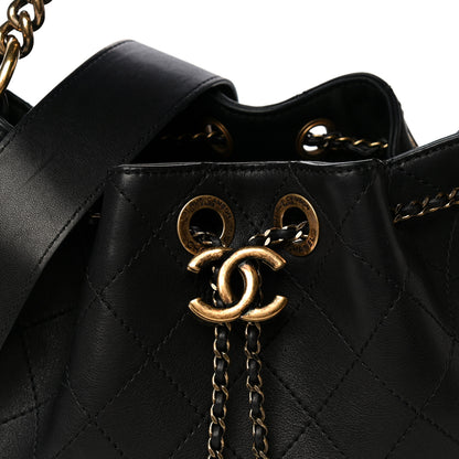 Chanel Calfskin Stitched Small Paris Rome Drawstring CC Bag Black 8 of 17