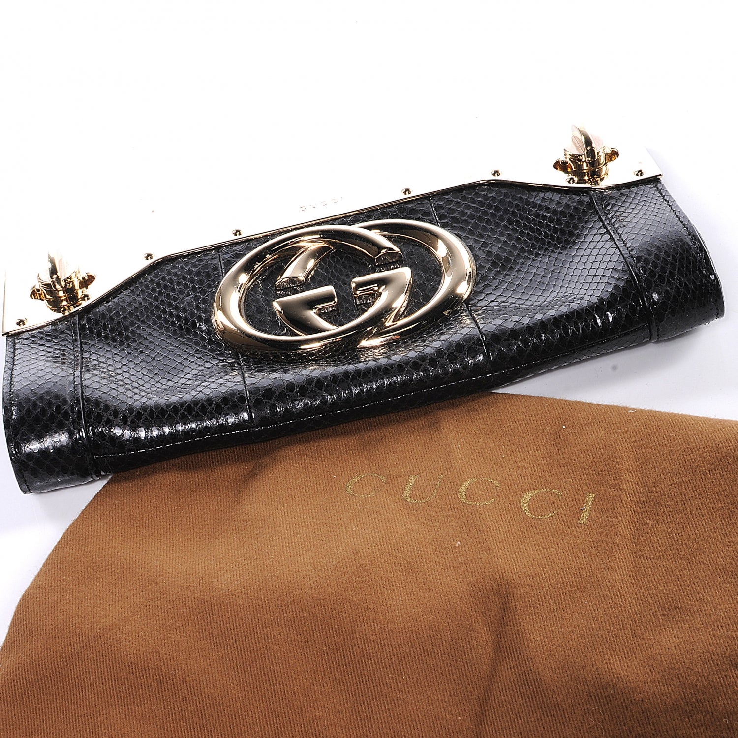 Gucci Python Britt Interlocking G Starlight Clutch Black 9 of 10