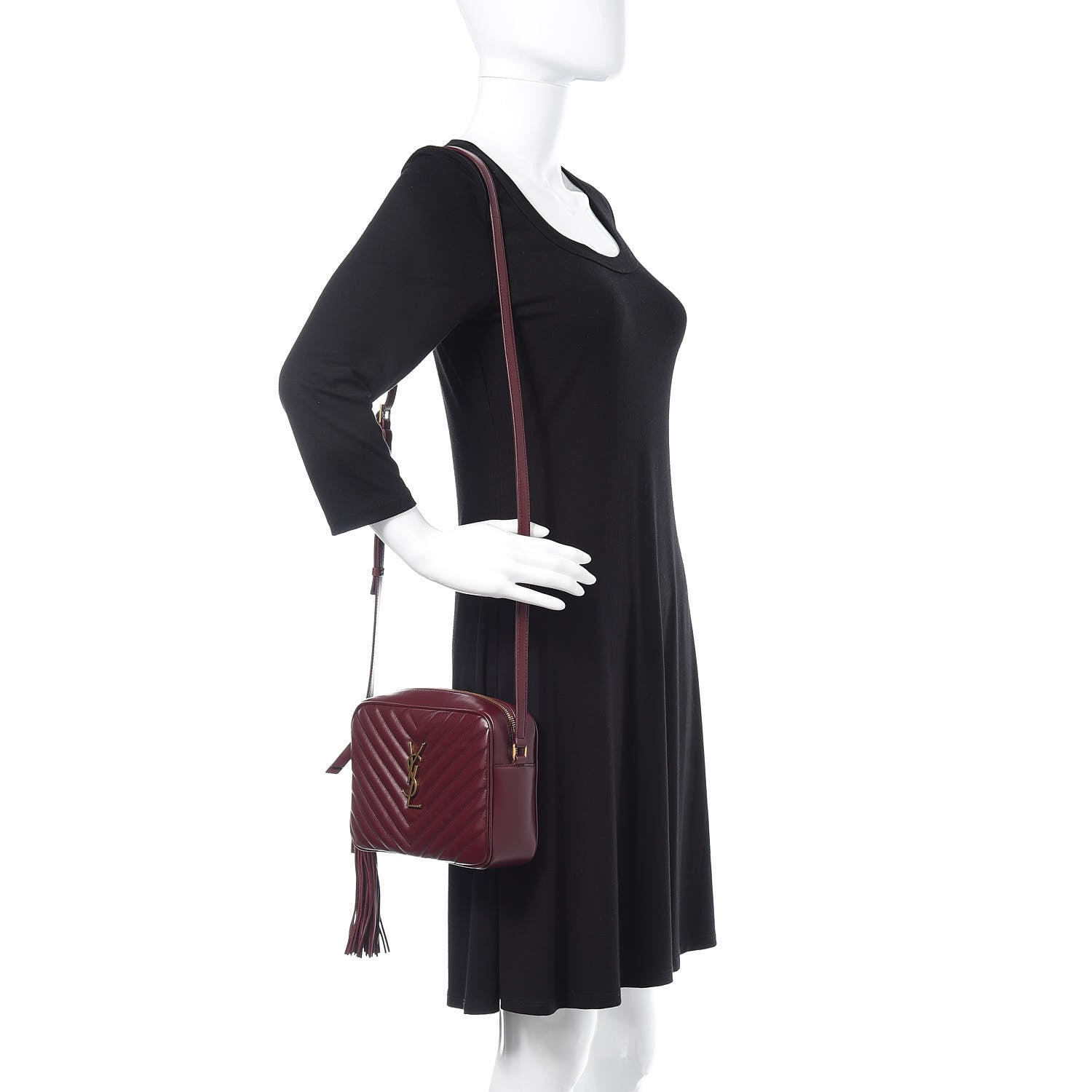 Saint Laurent Calfskin Matelasse Monogram Lou Camera Bag Dark Legion Red 2 of 10