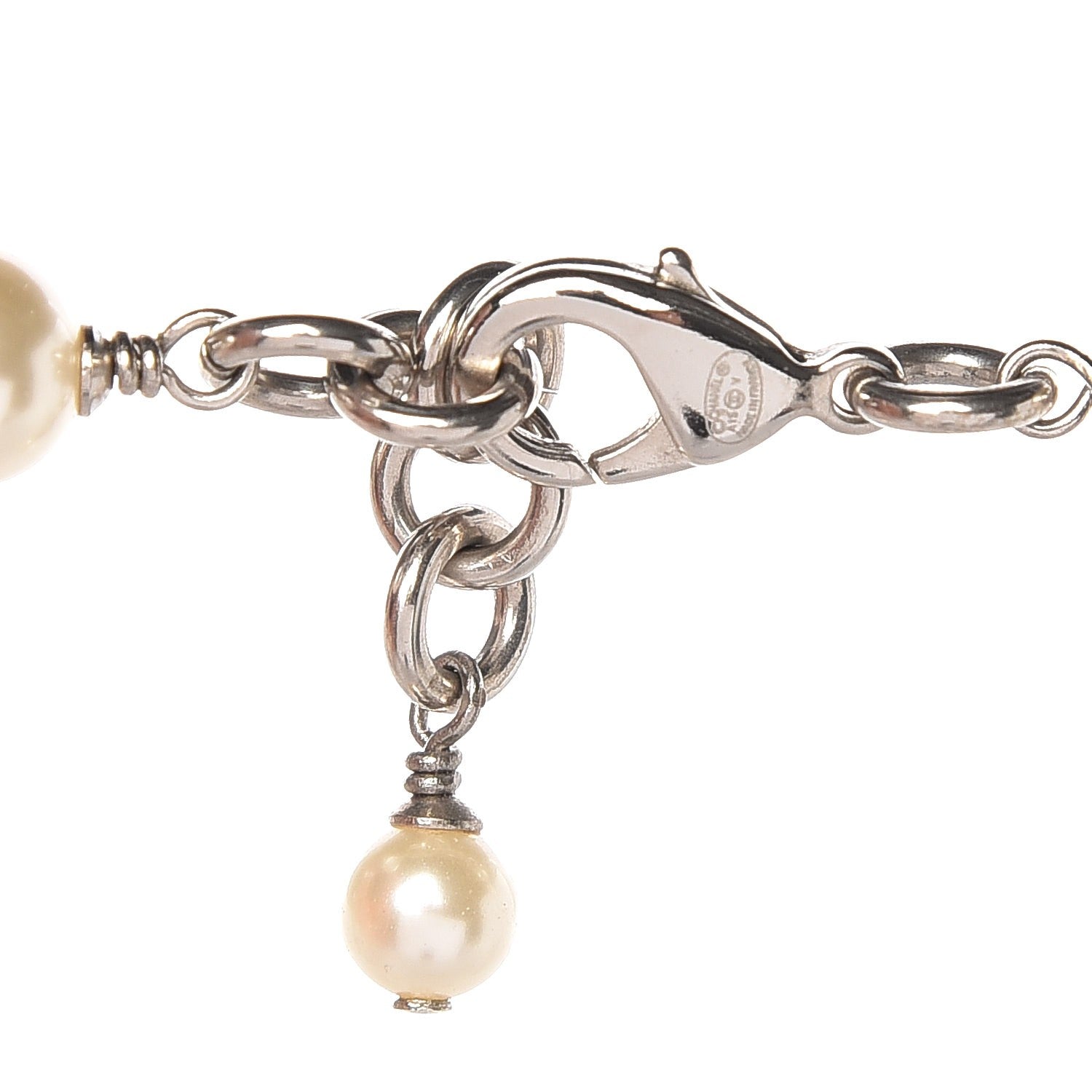 Chanel Crystal Pearl CC Long Necklace Silver 4 of 5