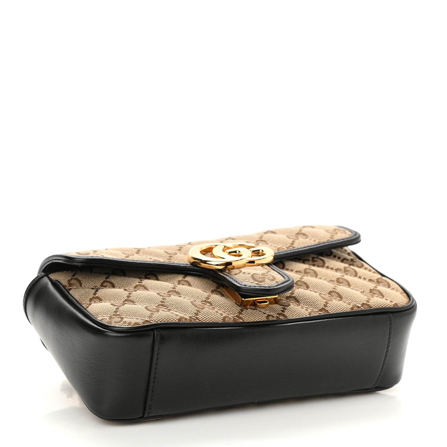 Gucci Monogram Matelasse Diagonal Mini GG Marmont Shoulder Bag Beige Black 4 of 8