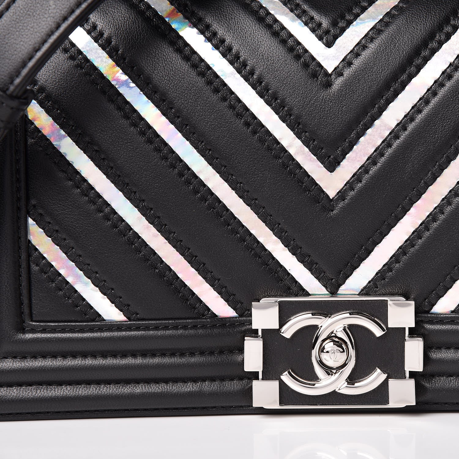Chanel Lambskin Iridescent PVC Chevron Quilted Medium Boy Flap Black Silver 10 of 11