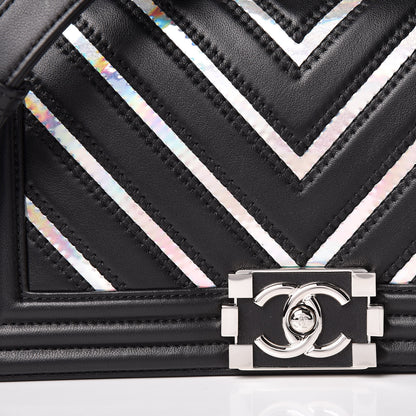 Chanel Lambskin Iridescent PVC Chevron Quilted Medium Boy Flap Black Silver 10 of 11