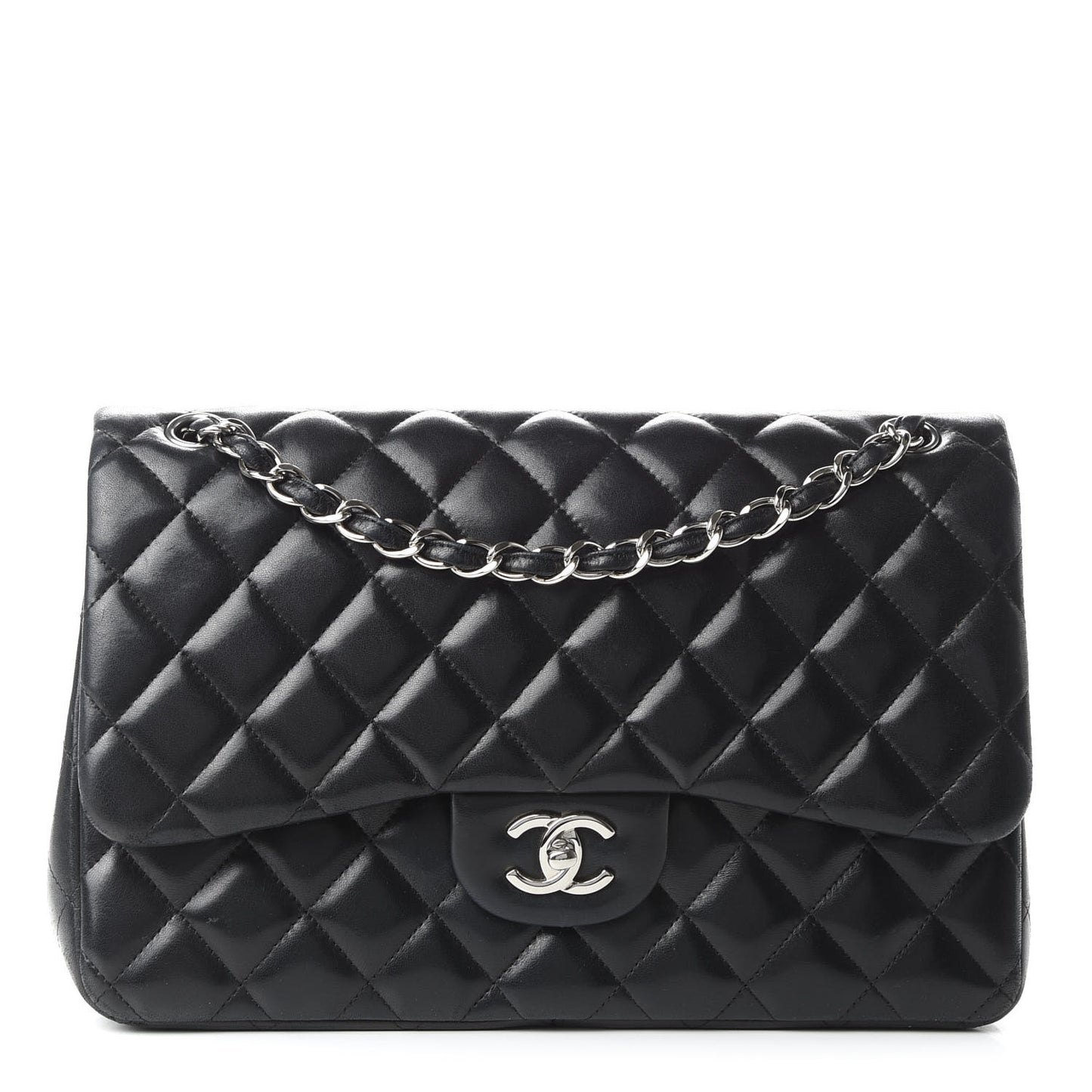Lambskin Quilted Jumbo Double Flap Black