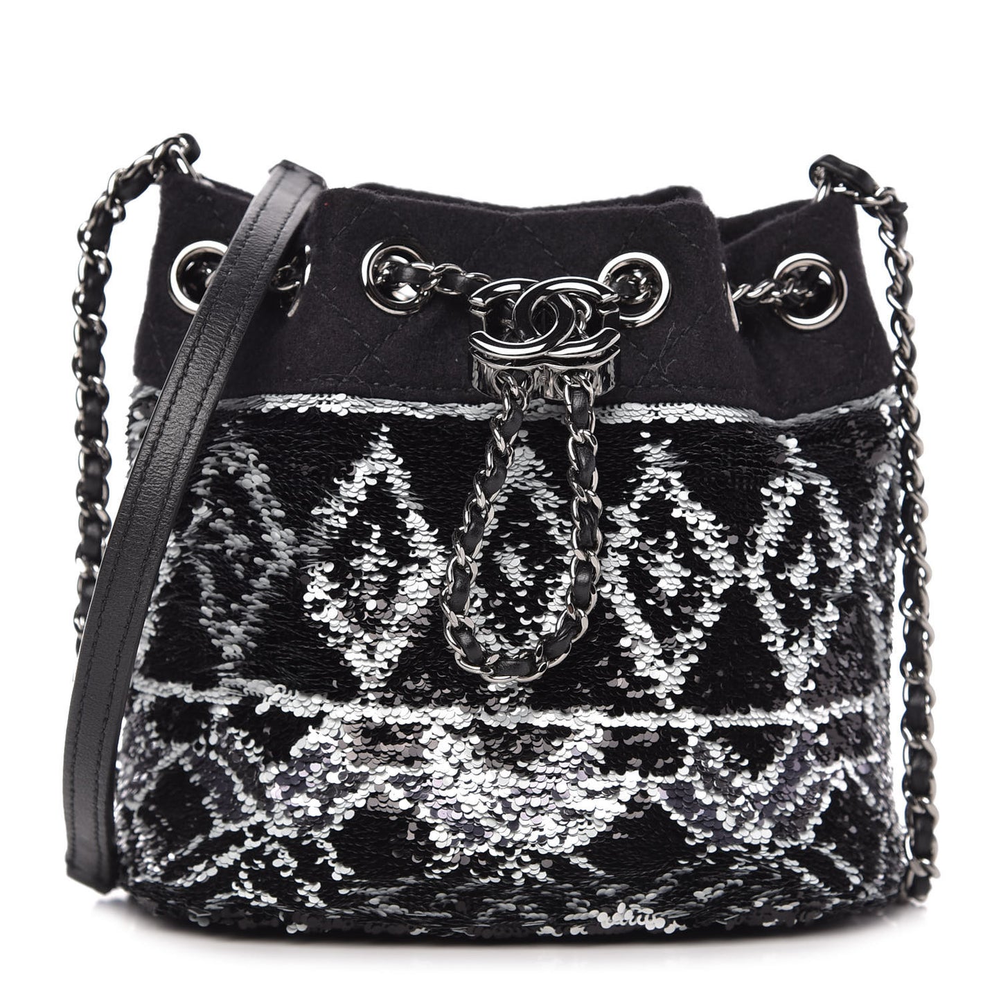 Sequin Wool Drawstring Bag Bag Black Silver