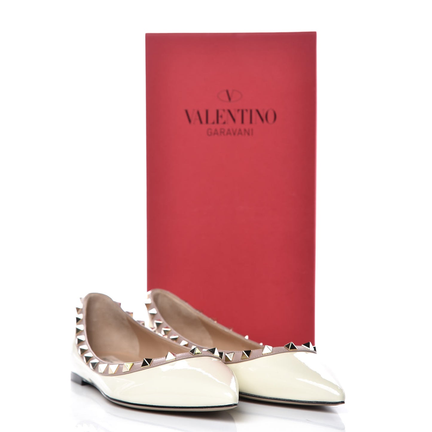 Patent Rockstud Ballerina Flats 38.5 Light Ivory Poudre