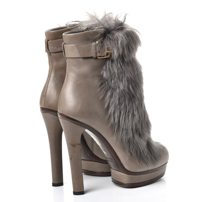 Gucci Alpaca Fur Lambskin Alyona Platform Ankle Boots 36.5 Grey 4 of 16