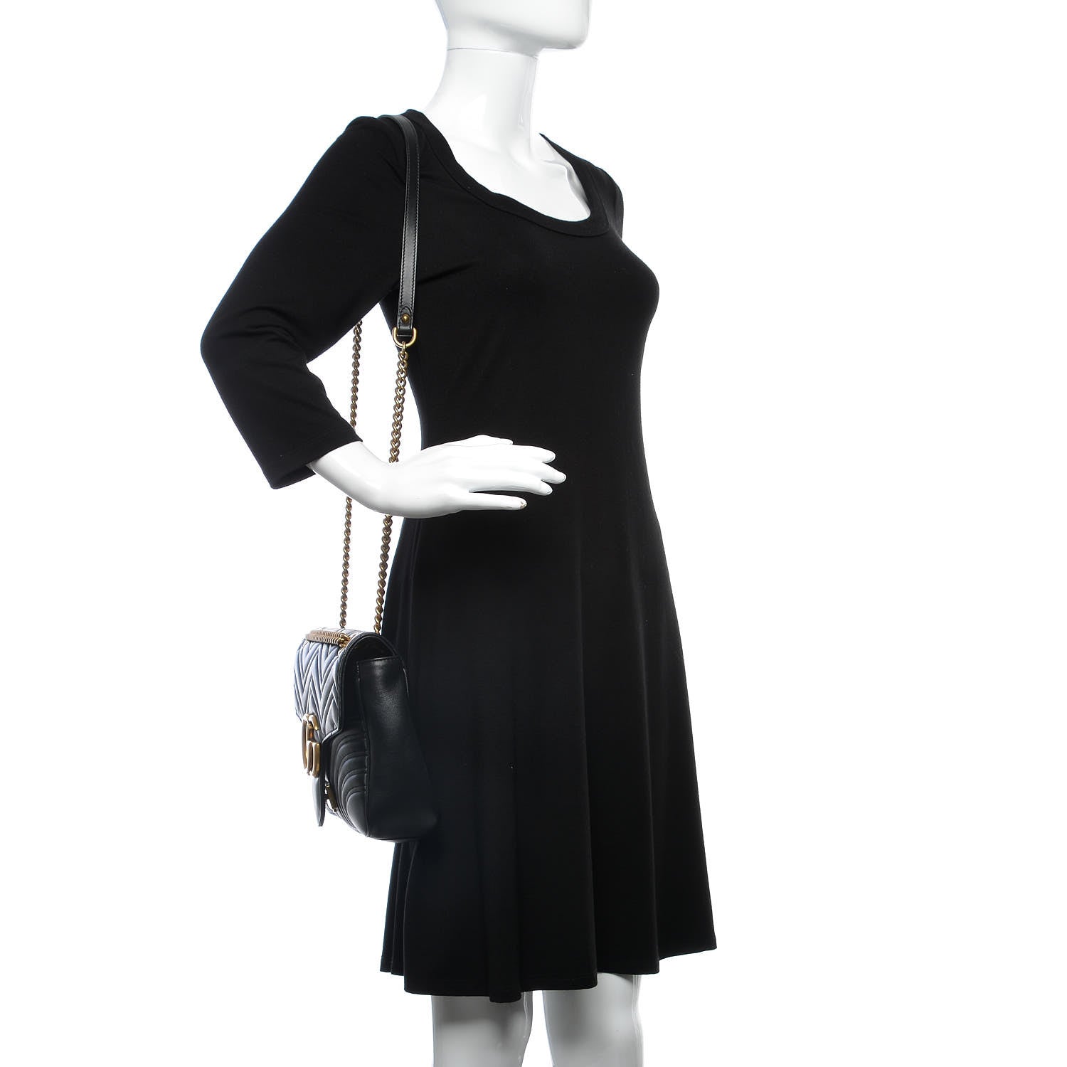 Gucci Calfskin Matelasse Medium GG Marmont Shoulder Bag Black 2 of 7
