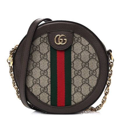 Gucci GG Supreme Monogram Web Mini Ophidia Round Shoulder Bag Brown 1 of 11