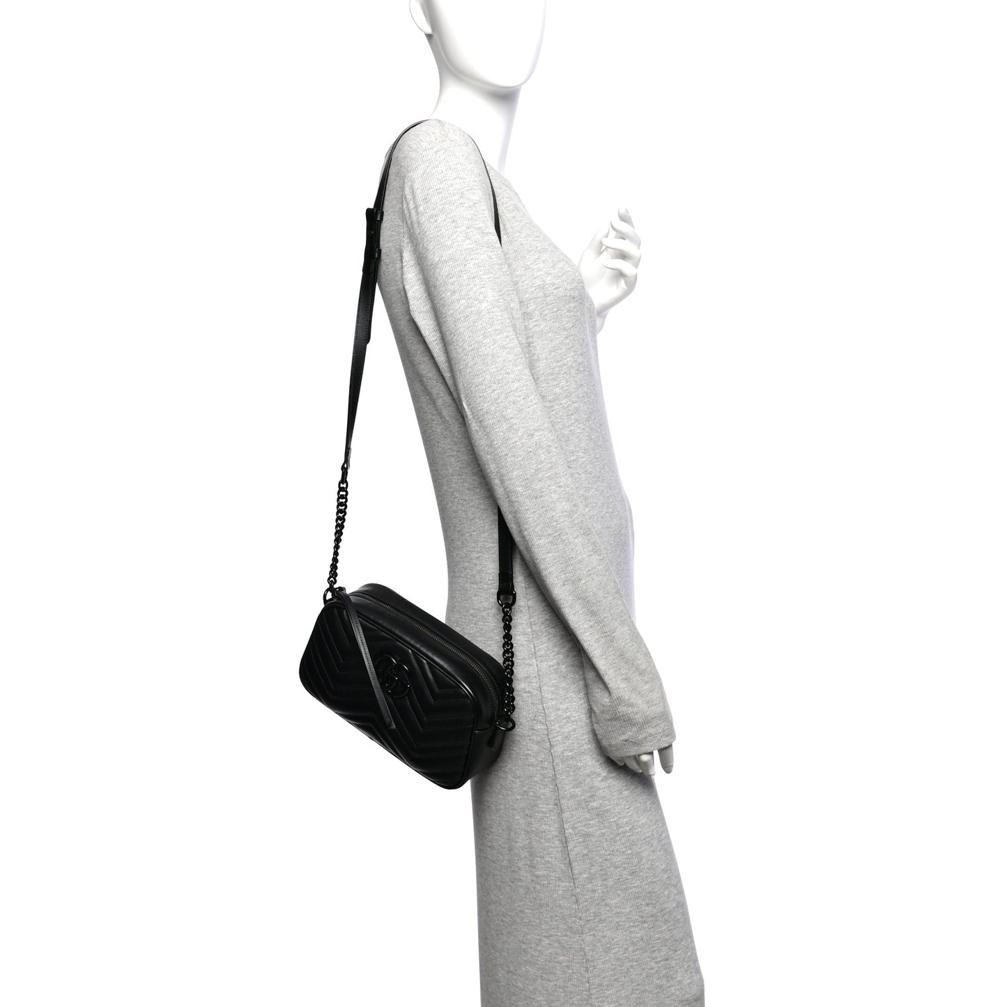 Calfskin Matelasse Monochrome Small GG Marmont Chain Shoulder Bag Black