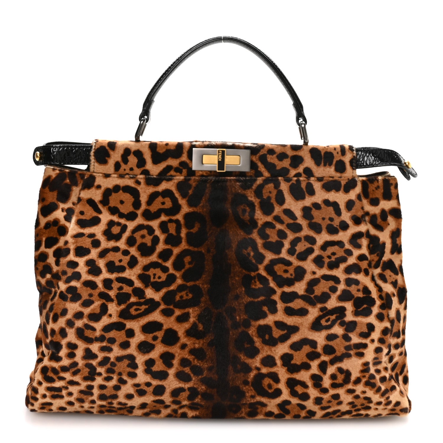 Fendi Calf Hair Leopard Print Zucca Large Peekaboo Iconic Satchel Tobacco 1 of 11