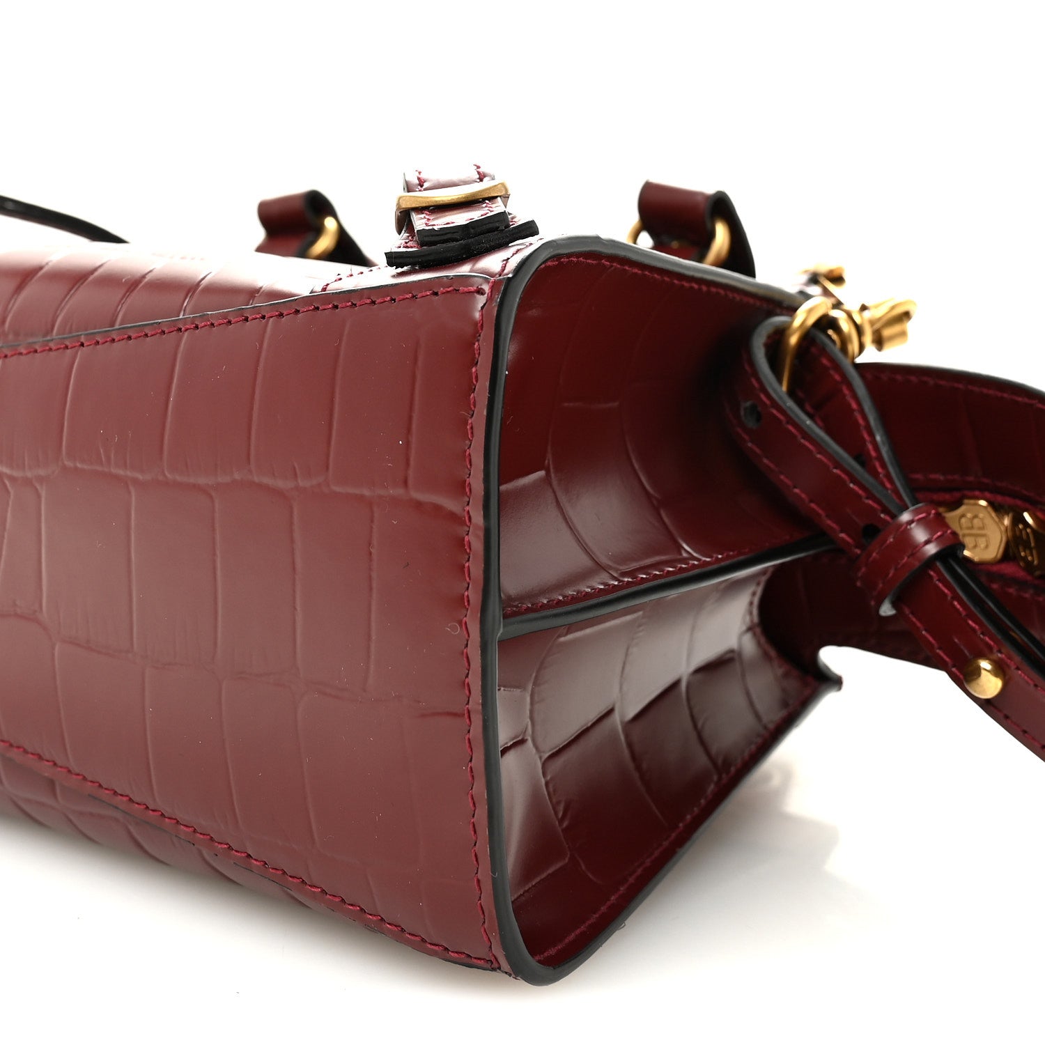 Balenciaga Semi Shiny Calfskin Crocodile Embossed Neo Classic Gold Hardware Mini City Dark Red 9 of 9