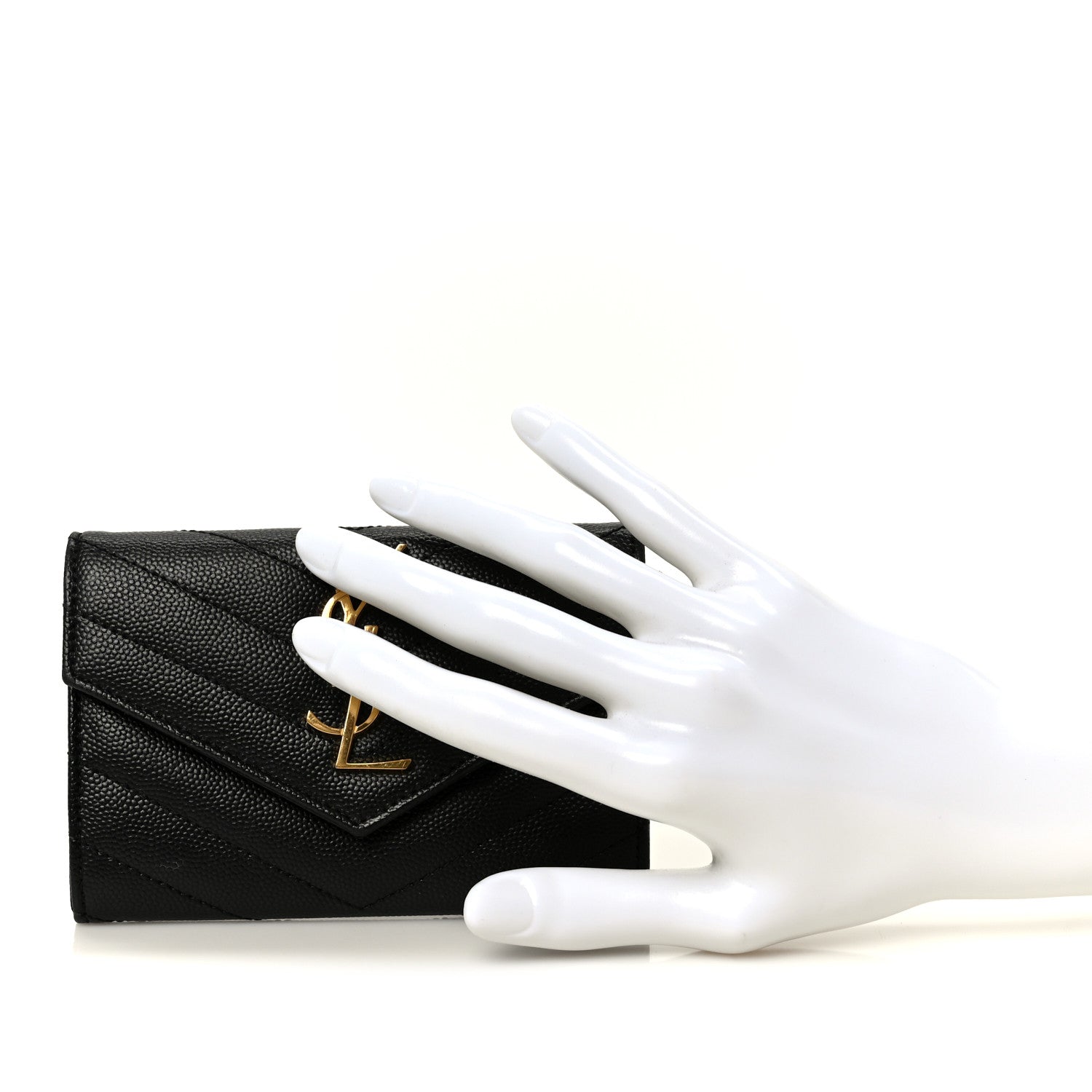 Saint Laurent Grain De Poudre Matelasse Chevron Small Monogram Envelope Wallet Black 2 of 7