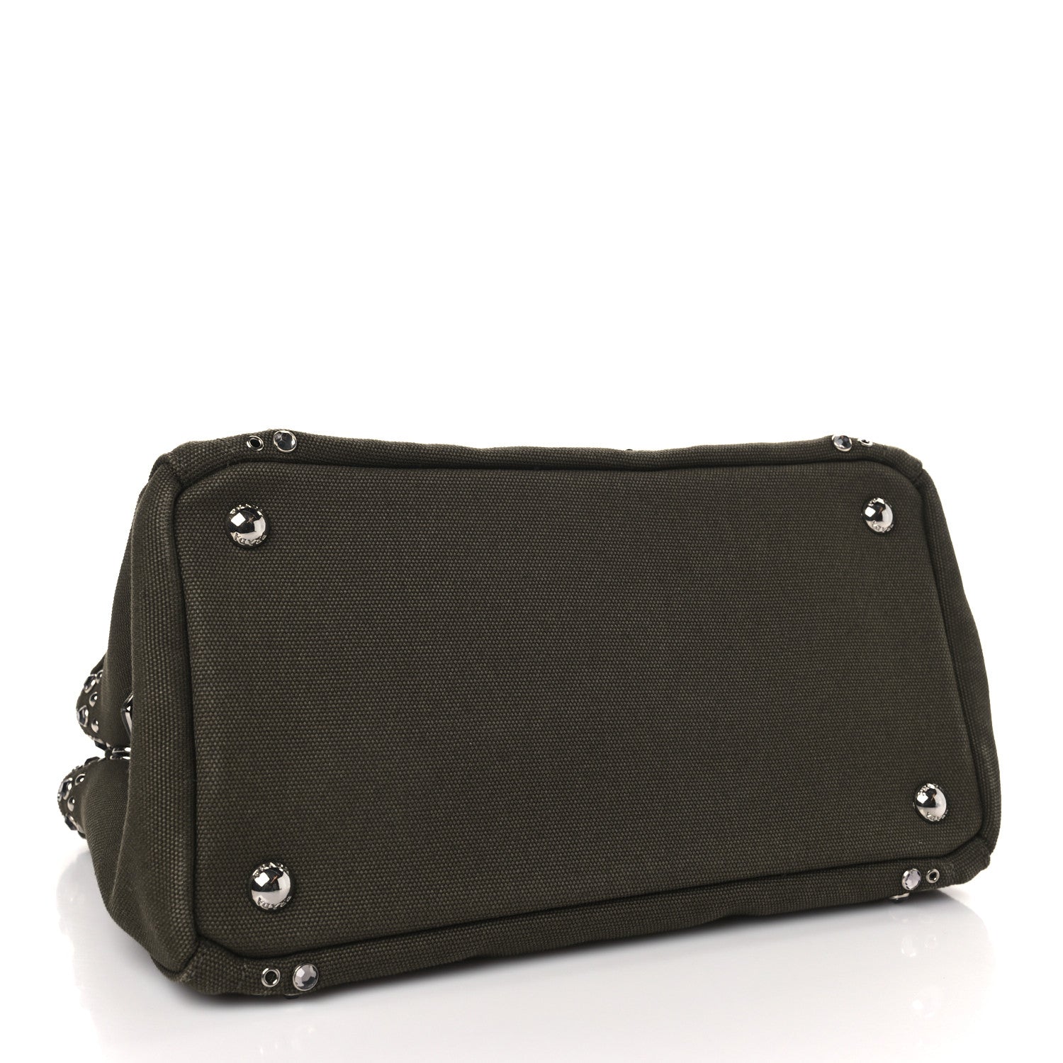 Prada Canvas Crystal Studded Canapa Tote Militare 4 of 9
