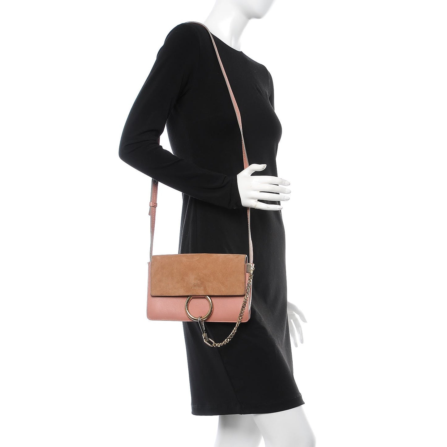 Suede Calfskin Small Faye Shoulder Bag Blushy Pink