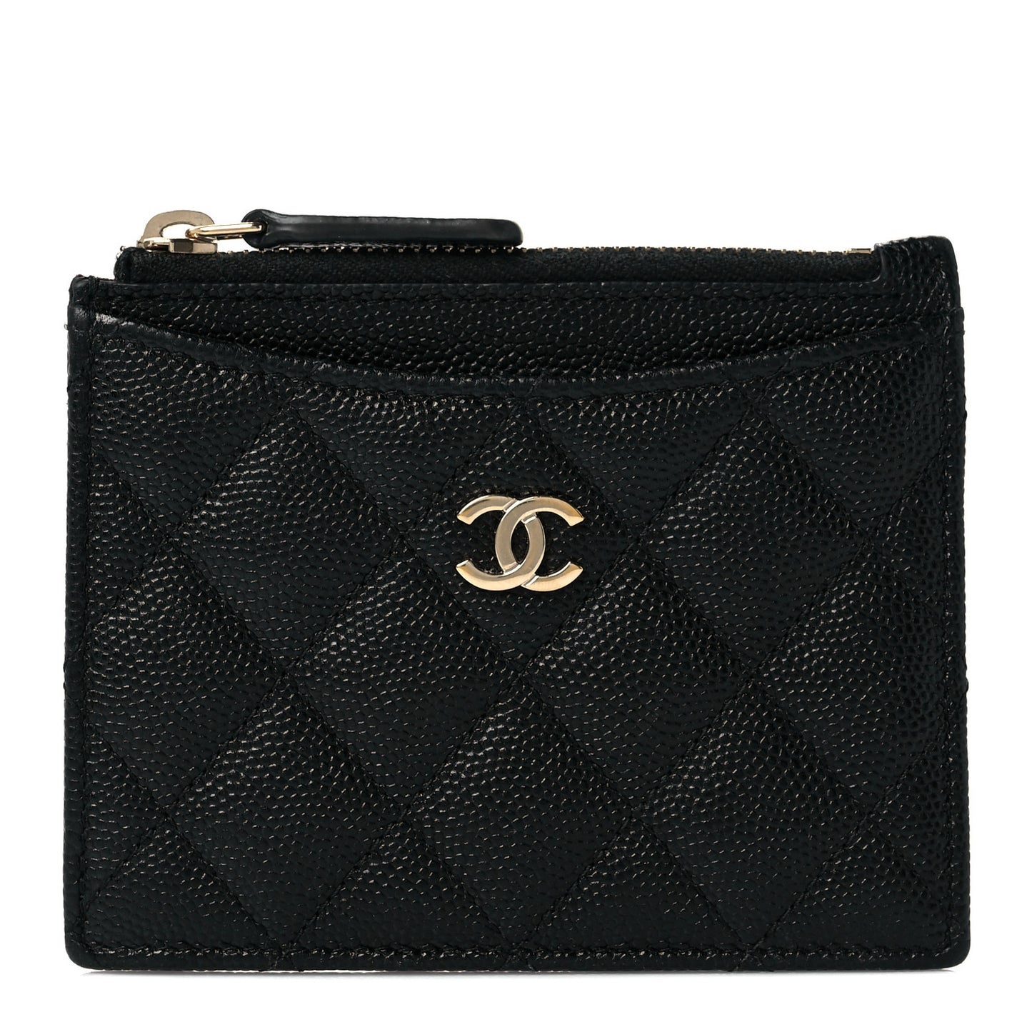 Caviar Quilted CC Zip Card Holder Black