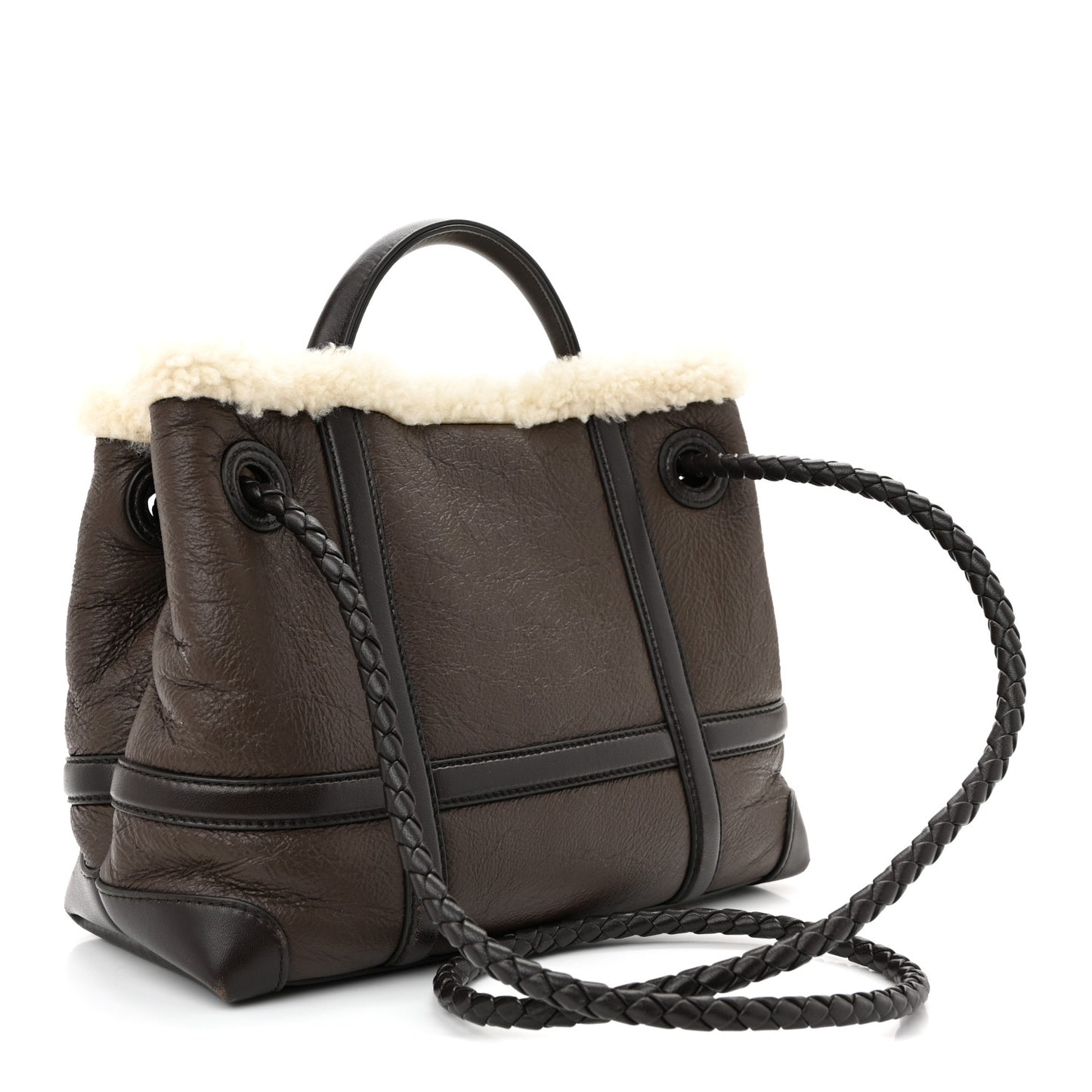 Shearling Aviator Small Andiamo Shoulder Bag Brown