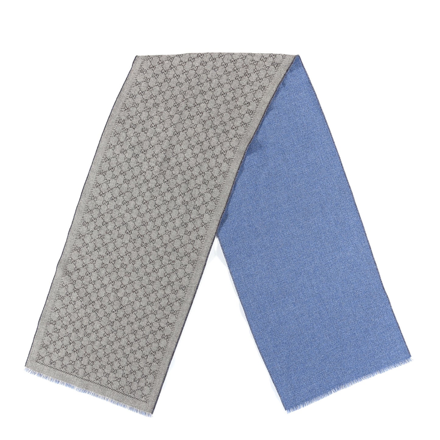 Wool Jacquard Monogram Fringe Scarf Grey Blue