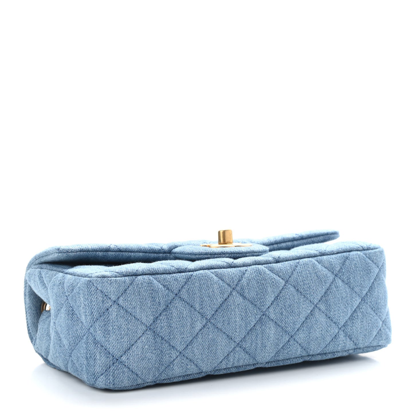 Denim Quilted Mini Pearl Crush Rectangular Flap Blue