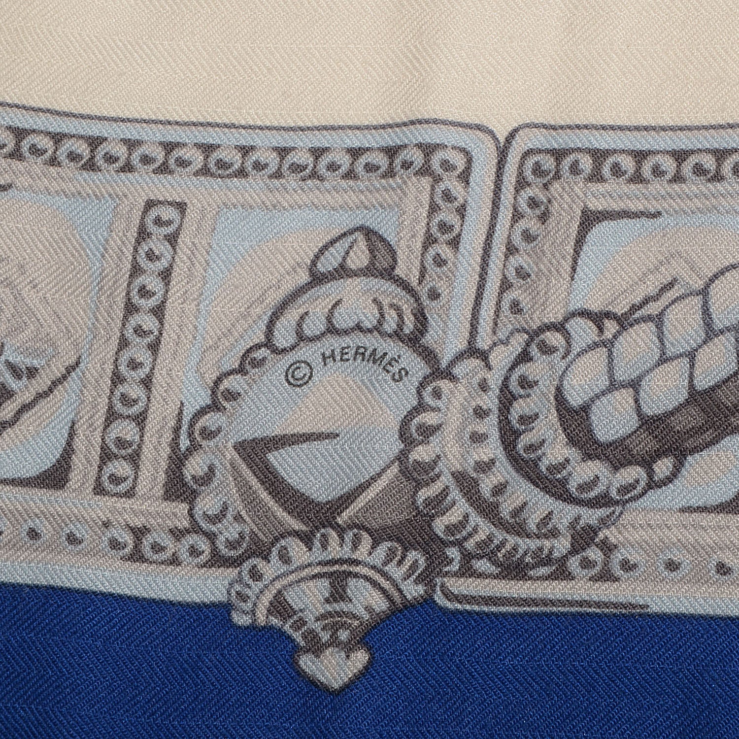Hermes Cashmere Silk Ceintures et Liens Shawl 140 Bleu Klein Blanc Vert 4 of 6