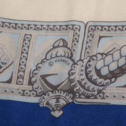 Hermes Cashmere Silk Ceintures et Liens Shawl 140 Bleu Klein Blanc Vert 4 of 6