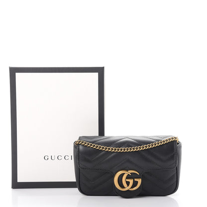 Gucci Calfskin Matelasse Super Mini GG Marmont Shoulder Bag Black 11 of 11