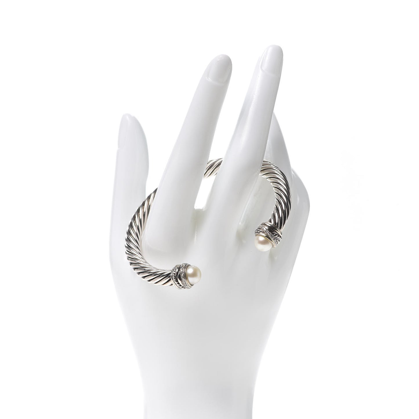 Sterling Silver Diamond Pearl 7mm Crossover Bracelet