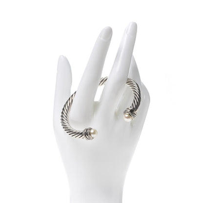 David Yurman Sterling Silver Diamond Pearl 7mm Crossover Bracelet 2 of 4