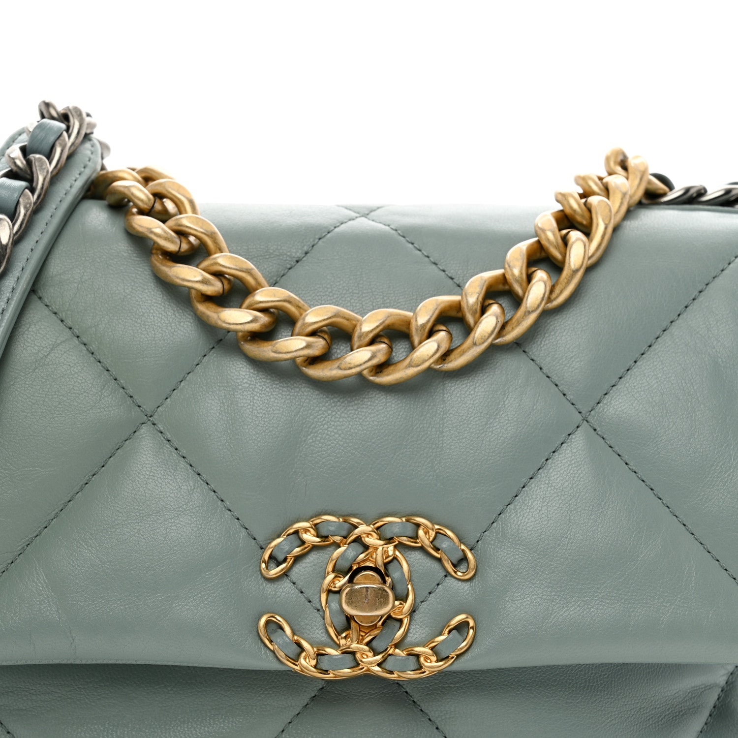 Chanel Goatskin Quilted Medium Chanel 19 Flap Light Green 5 of 10