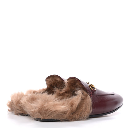 Gucci Malaga Kid Fur Womens Princetown Slippers 37.5 Vintage Bordeaux 4 of 9