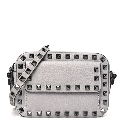 Valentino Garavani Grained Calfskin Small Rockstud Flap Pocket Camera Crossbody Bag Pastel Grey 1 of 10