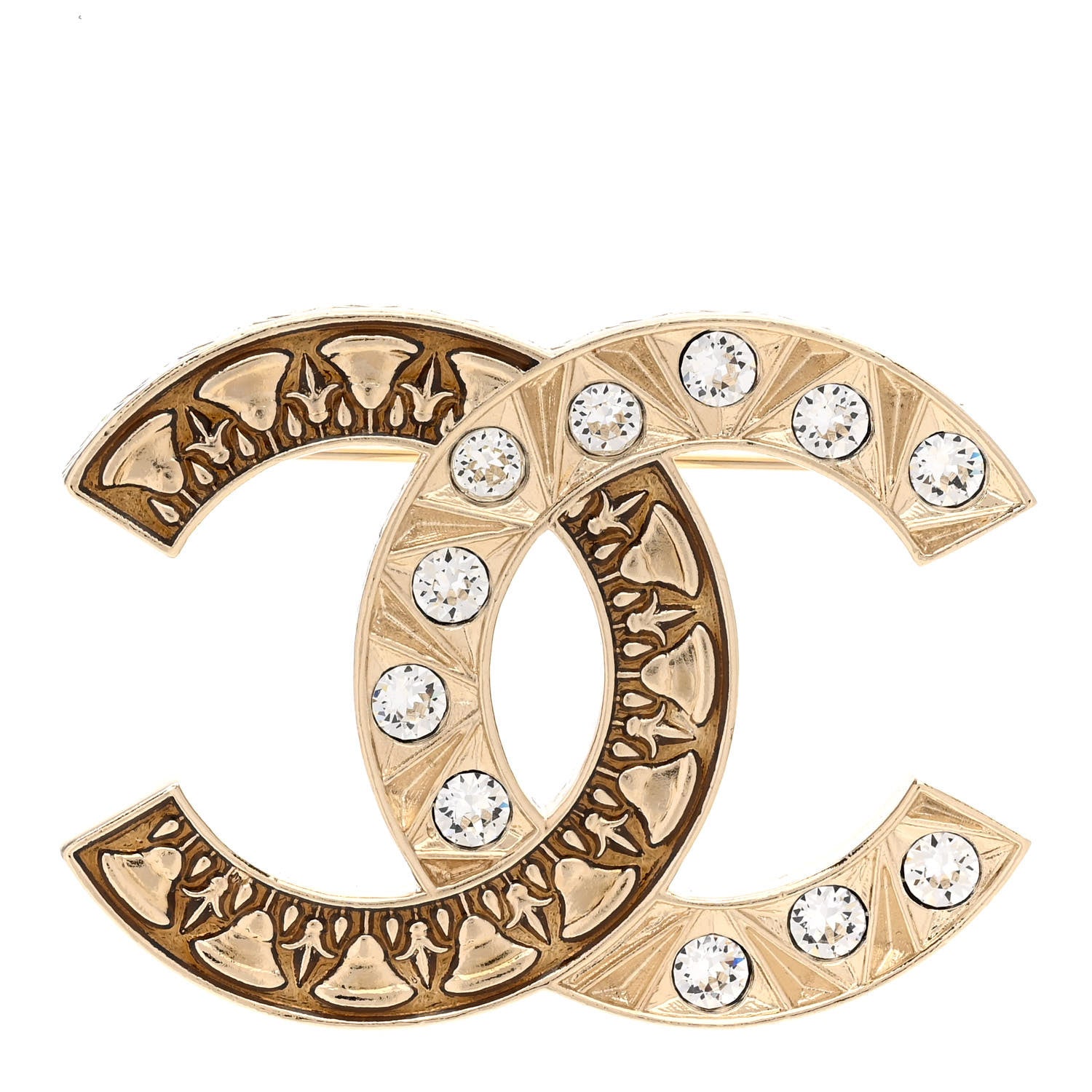 Chanel Metal Crystal CC Brooch Gold 1 of 4