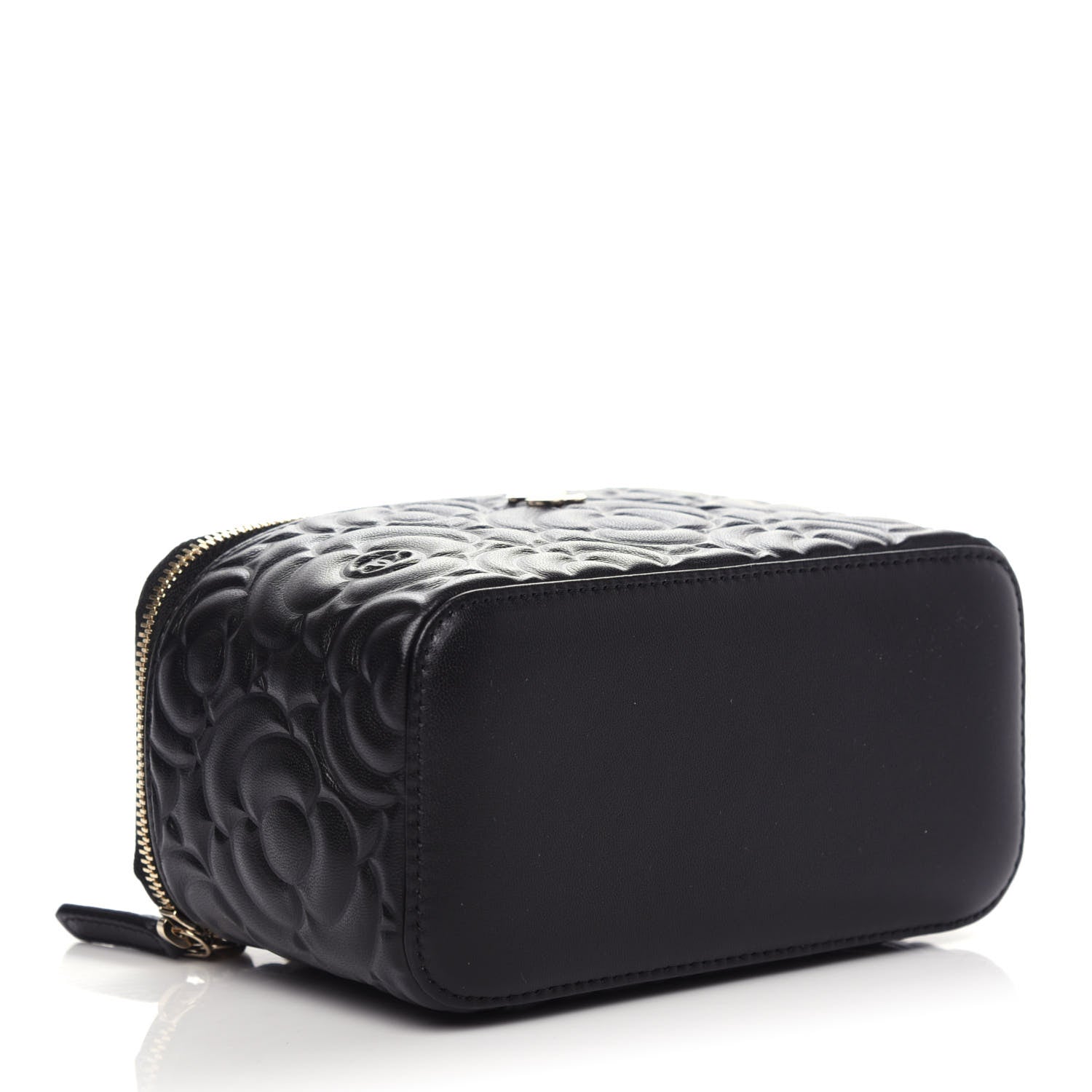 Chanel Goatskin Camellia Embossed Quilted Small Vanity Case With Chain Black 4 of 10