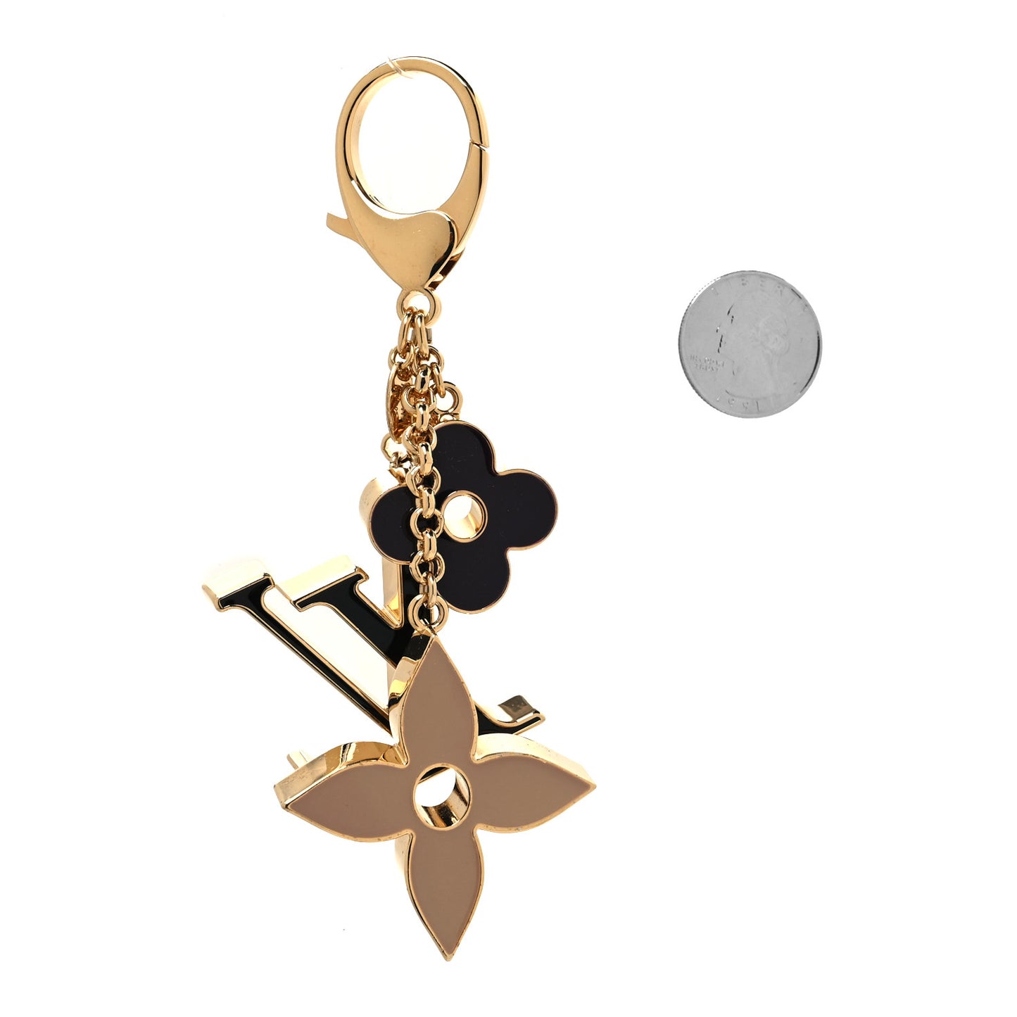 Metal Enamel Fleur De Monogram Bag Charm Dore
