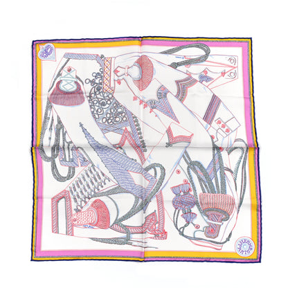 Hermes Silk Zouaves Et Dragons Pocket Square White Rouge Rose 1 of 5