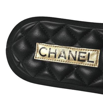 Chanel Lambskin Quilted Textured CC Mules Sandals 39 Black 9 of 11