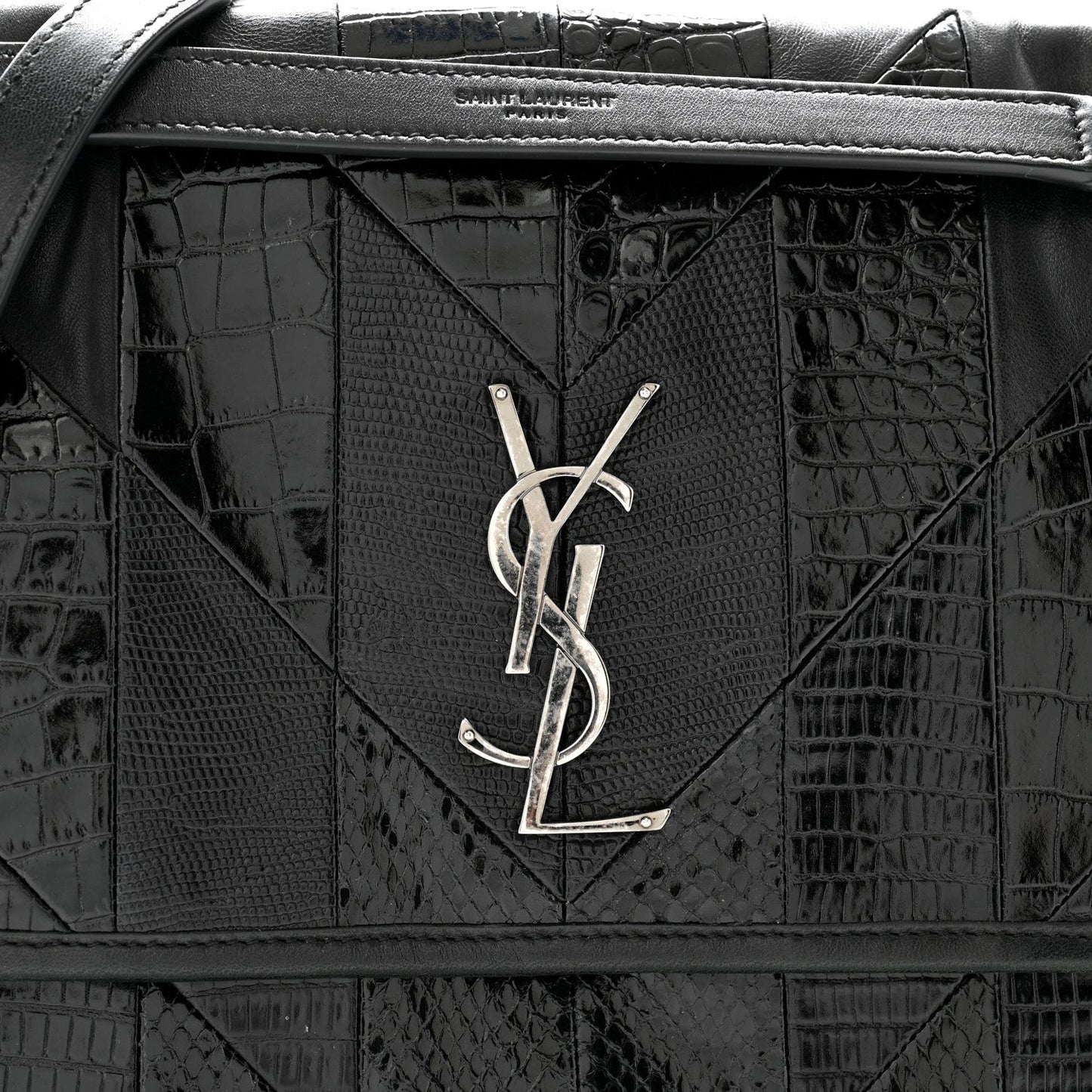 Calfskin Ayers Patchwork Monogram Medium Niki Chain Satchel Black