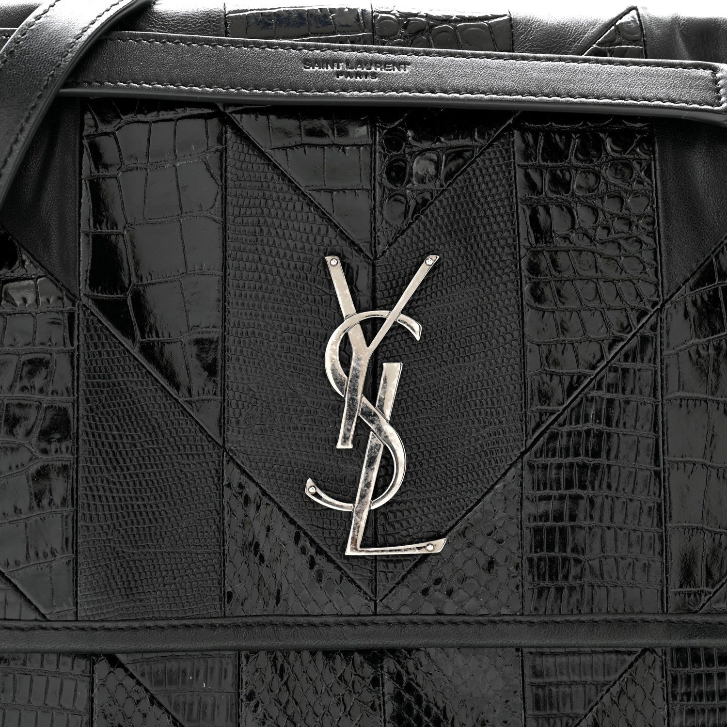 Saint Laurent Calfskin Ayers Patchwork Monogram Medium Niki Chain Satchel Black 7 of 11