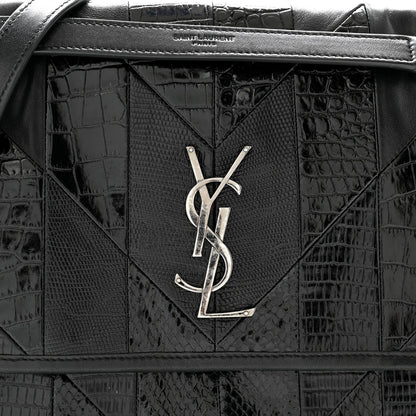 Saint Laurent Calfskin Ayers Patchwork Monogram Medium Niki Chain Satchel Black 7 of 11