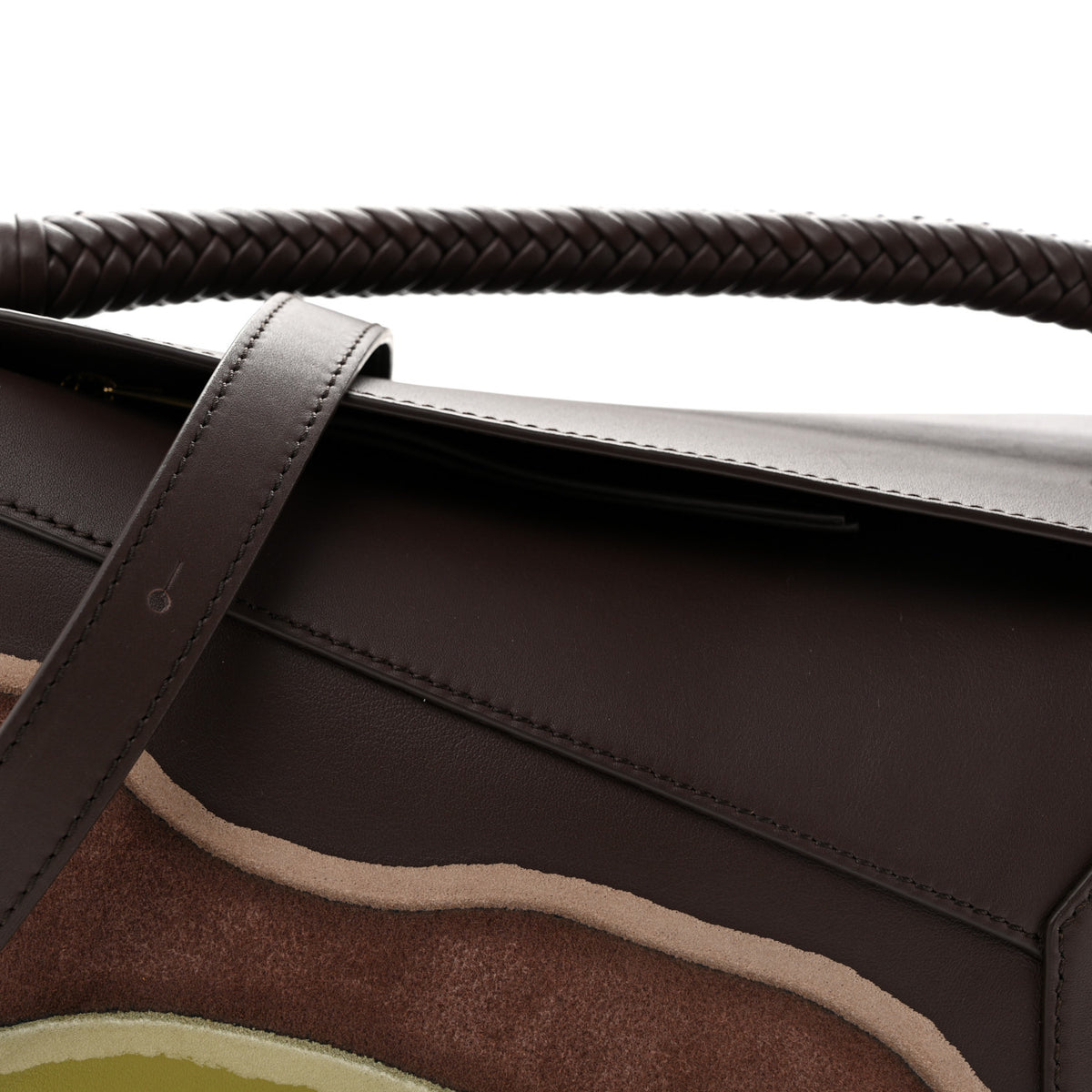 Calfskin Landscape Small Puzzle Bag Chocolate Light Moss