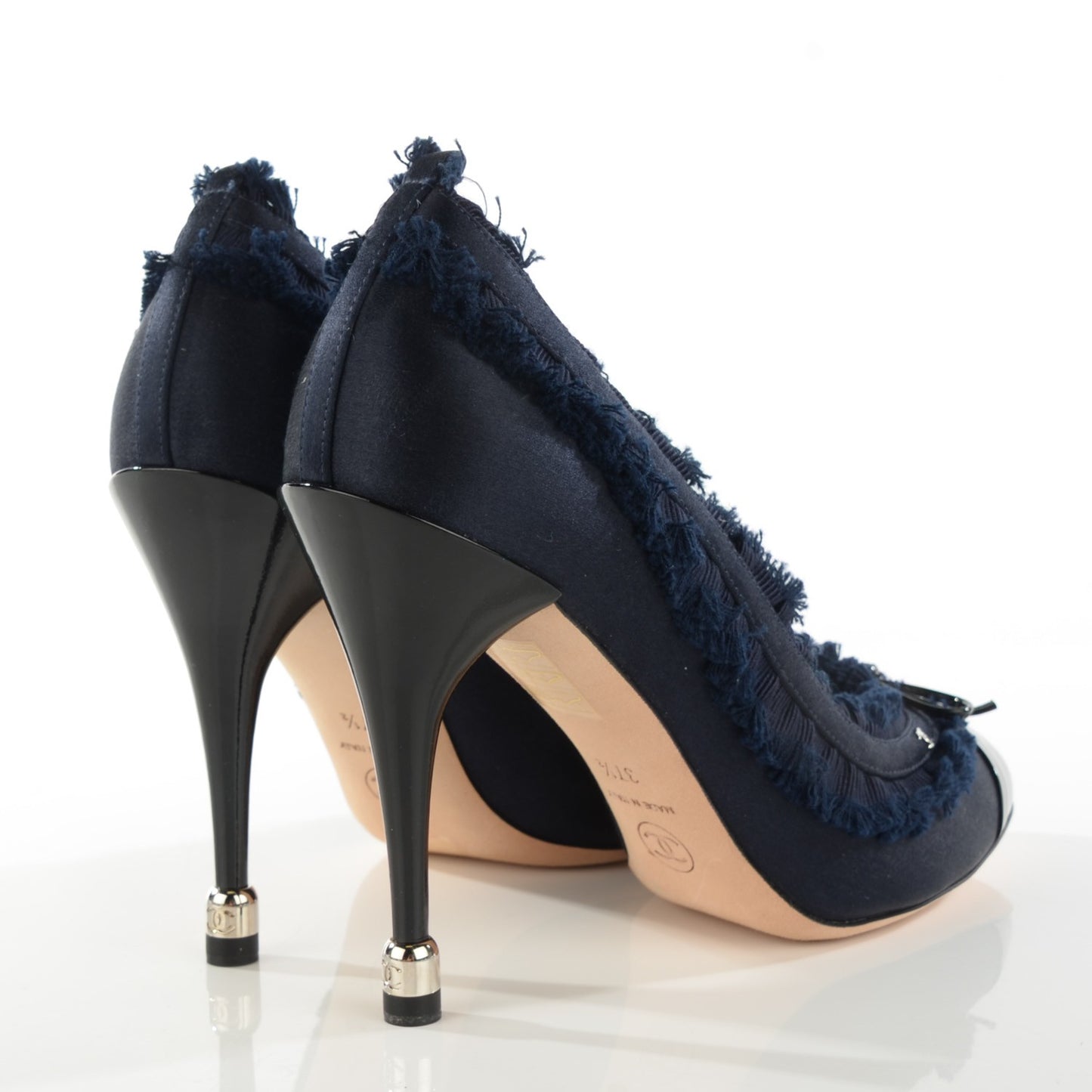 Patent Calfskin Satin Cap Toe Pumps 37.5 Navy Black