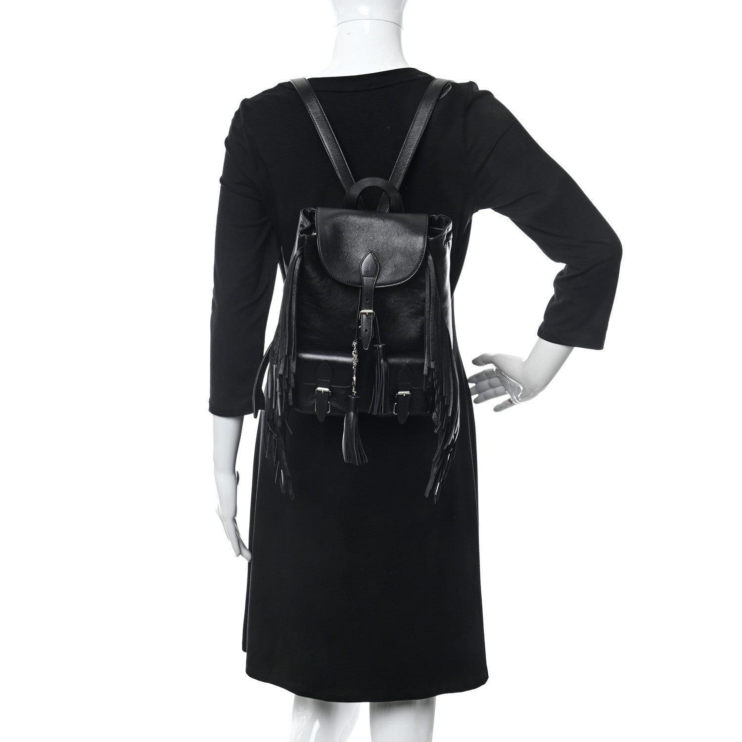 Saint Laurent Calfskin Fringe Festival Backpack Black 2 of 9